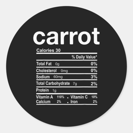 Carrot Nutrition Facts Funny Thanksgiving Christma Ronde Sticker (Voorkant)
