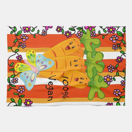 Carrots Orang Stripe 100% Vegan Kitchen Hand Towel Theedoek (Horizontaal)