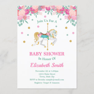 Carrousel Baby shower Invitation Merry Go Round Kaart