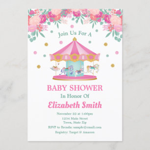 Carrousel Baby shower Invitation Merry Go Round Kaart