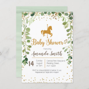 Carrousel Baby shower nodigde Greenery uit Kaart