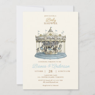 Carrousel Baby shower Uitnodigen in Blauw Kaart
