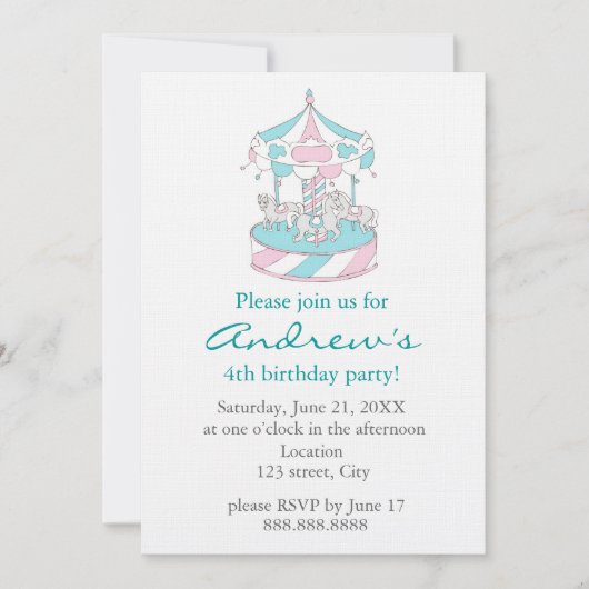 Carrousel Child Birthday Invitation Kaart (Voorkant)