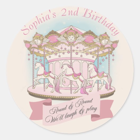 Carrousel Circus Carnaval Verjaardagsfeest Ronde Sticker (Voorkant)