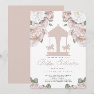 Carrousel Floral Soft roze Baby shower Kaart