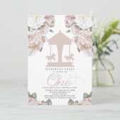 Carrousel Floral Soft roze First Birthday Kaart (Staand voorkant)