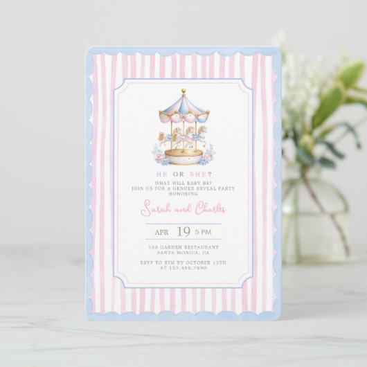 Carrousel Gender Reveal Invitation Kaart (Staand voorkant)