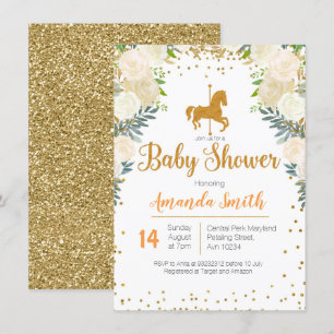 Carrousel Gold White Baby shower-uitnodiging Kaart