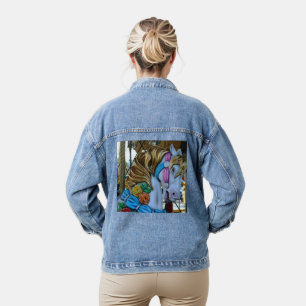 Carrousel Horse Gold Mane Blue Ribbon Geel Sinaasa Denim Jacket