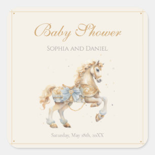 Carrousel Horse Waterverf Baby shower Vierkante Sticker