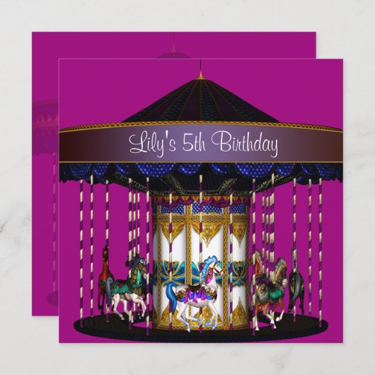 Carrousel Meisjes 5e Verjaardagsfeest Kaart (Voorkant / Achterkant)