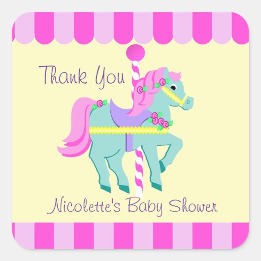 Carrousel Paard dank u Vierkante Sticker (Voorkant)