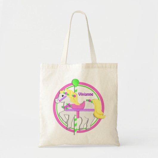 Carrousel Pony met Rozen roze en groen Tote Bag (Voorkant)
