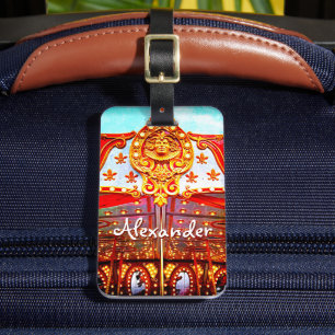 Carrousel retro gouden gezicht foto aangepaste na bagagelabel