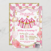 Carrousel rose et or Invitation d'anniversaire (Devant / Derrière)