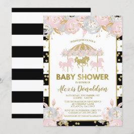 Carrousel roze en gouden Baby shower Kaart