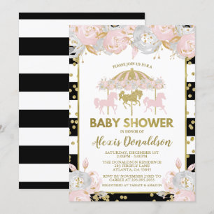 Carrousel roze en gouden Baby shower Kaart