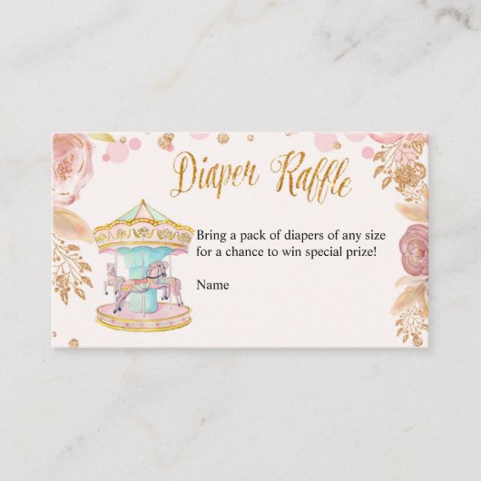 Carrousel roze glitter diaper raffle-kaart informatiekaartje (Voorkant)