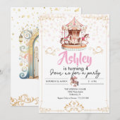 Carrousel thema verjaardagsuitnodiging kaart (Voorkant / Achterkant)