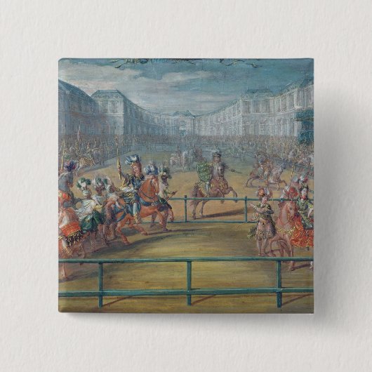 Carrousel van Amazons in 1682 Vierkante Button 5,1 Cm (Voorkant)