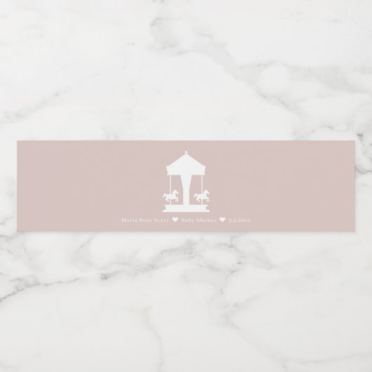 Carrousel Zacht Roze Bloemen Gepersonaliseerd Waterfles Etiket (Enkel label)