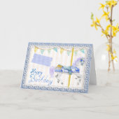 Carrouselpaard (blauw) Birthday Kaart (Gele Bloem)