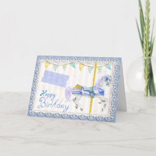 Carrouselpaard (blauw) Birthday Kaart