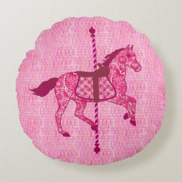 Carrouselpaard - Fuchsia Pink Rond Kussen