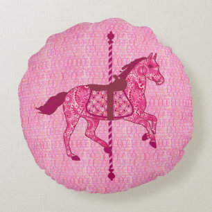 Carrouselpaard - Fuchsia Pink Rond Kussen