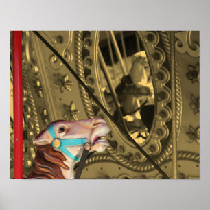 Carrouselpaard in Mirror Sepia gedeeltelijke kleur Poster