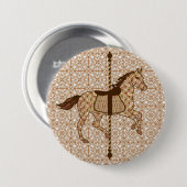 Carrouselpaarden - Chocolate Brown en Tan Ronde Button 7,6 Cm (Voorkant /achterkant)