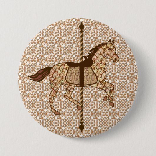 Carrouselpaarden - Chocolate Brown en Tan Ronde Button 7,6 Cm (Voorkant)