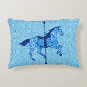 Carrouselpaarden - Cobalt en Sky Blue Accent Kussen