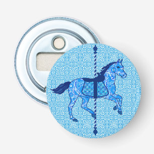 Carrouselpaarden - Cobalt en Sky Blue Button Flesopener