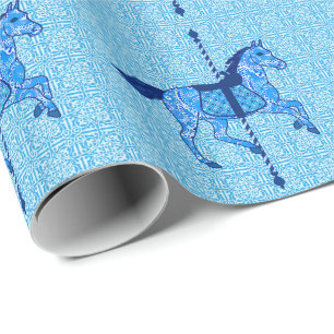 Carrouselpaarden - Cobalt en Sky Blue Cadeaupapier