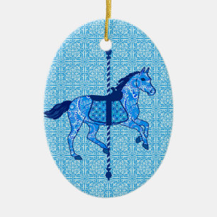Carrouselpaarden - Cobalt en Sky Blue Keramisch Ornament