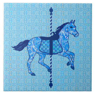 Carrouselpaarden - Cobalt en Sky Blue Tegeltje