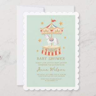 Carrouselpastel Sage Groen Schattige Baby shower Kaart