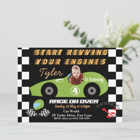 Cars 4e uitnodiging voor straten (Staand voorkant)