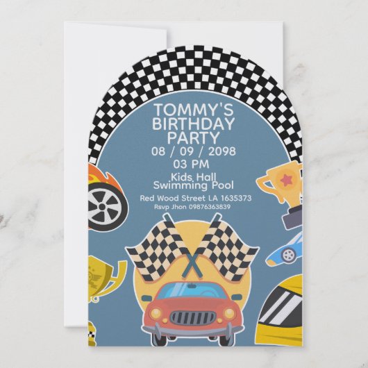 Cars Theme Boy Birthday Invitation (Devant)