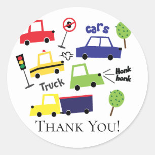 Cars & Trucks Baby shower Dank u Favor Sticker