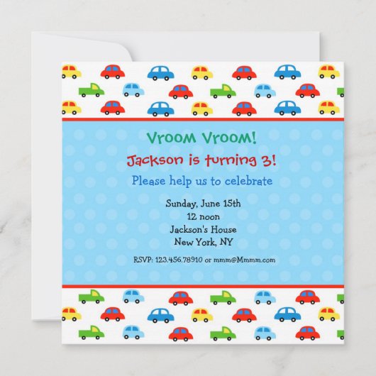 Cars Trucks Birthday Party nodigt Kinder jongen ui Kaart (Voorkant)