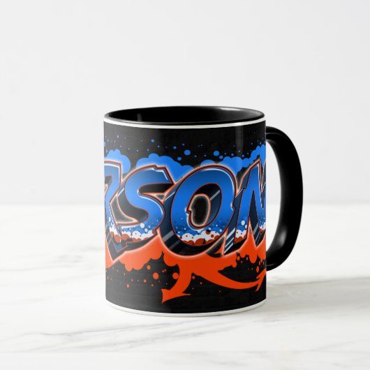 Carson prénom Graffiti blue Tasse orange (Devant droit)