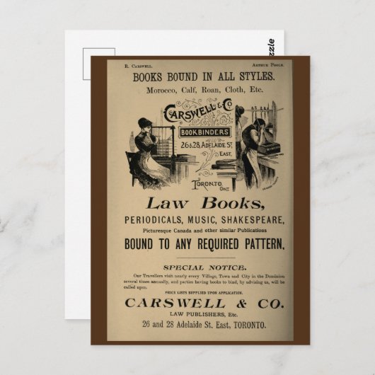 carswell Toronto Print Bindery Woman Briefkaart (Voorkant / Achterkant)