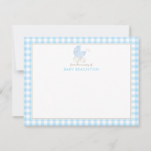Cart de bébé garçon rétro cartes bleu Gingham (Devant)