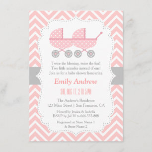 Cart Twins Invitations Fille Baby Shower