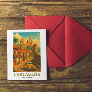  Cartagena Colombia Retro Art Briefkaart