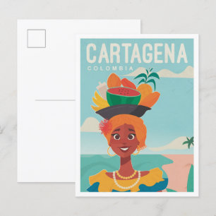 Cartagena Colombia Vintage Travel Illustratie Briefkaart