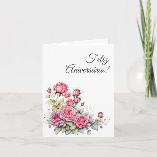 Cartão em Portugues : Carte d'anniversaire fleurs (Devant)