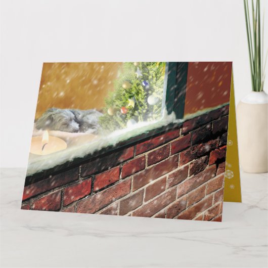 CARTE 窓辺のキャンドル・眠る犬 クリスマスカード (Devant)